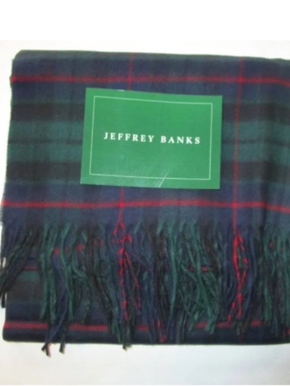 Jeffrey banks Navy and Green Plaid Scarf